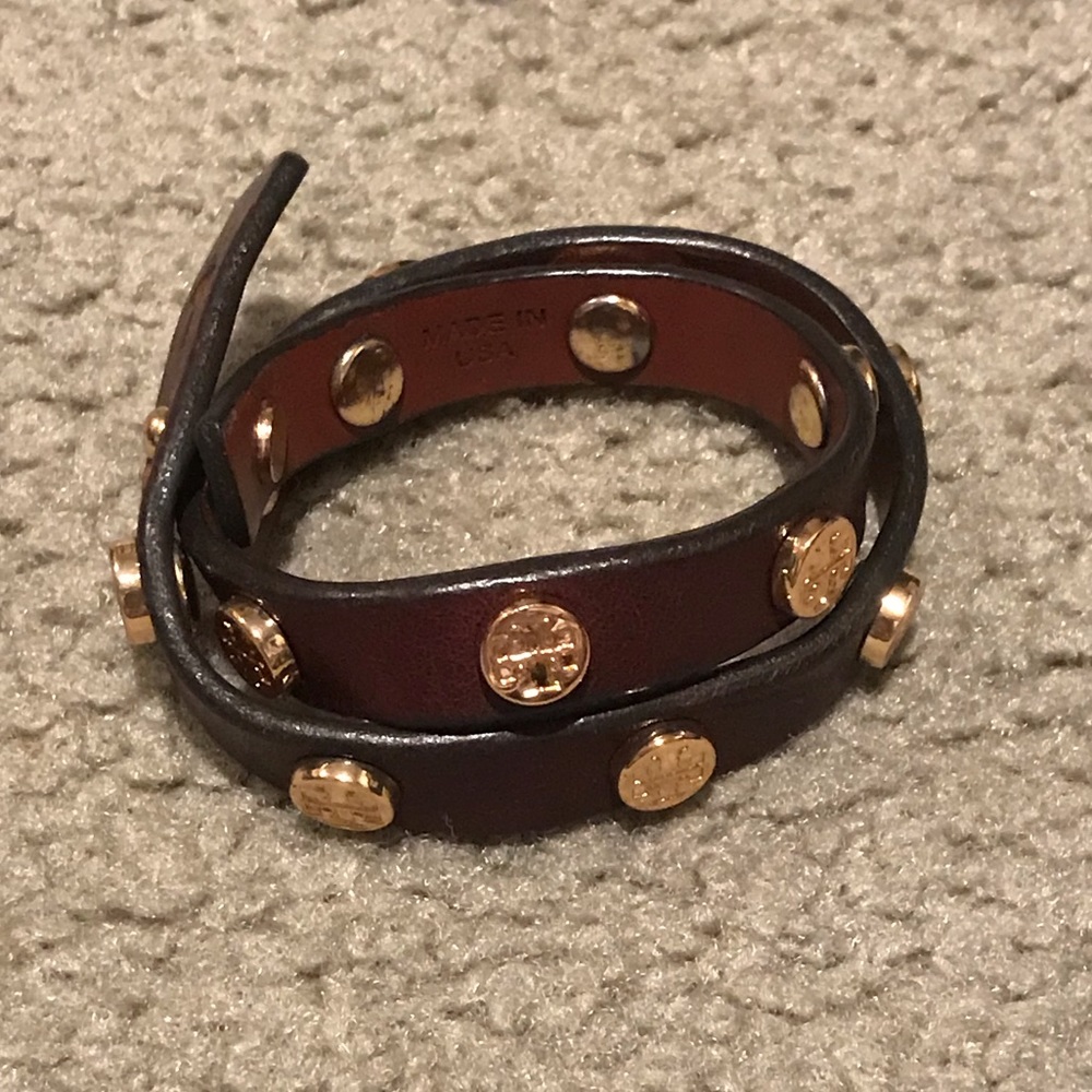 Brown Tory Burch Leather double wrap bracelet